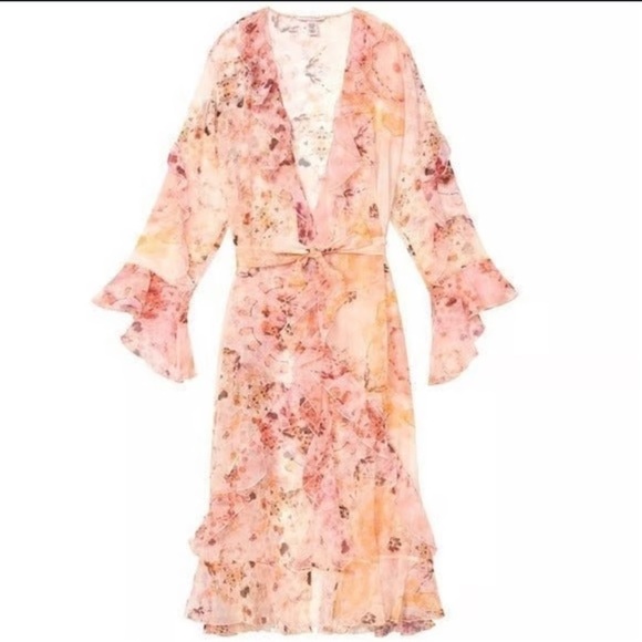 NWT Victoria's Secret Floral Ruffle Sheer Long Robe M/L - Picture 9 of 9